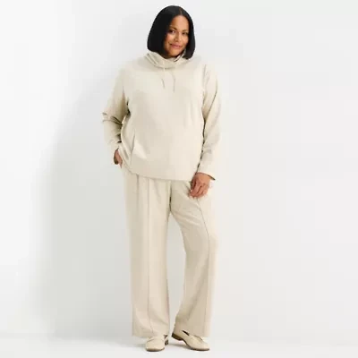 Liz Claiborne Womens Plus Wide Leg Mid Rise Jogger Pant
