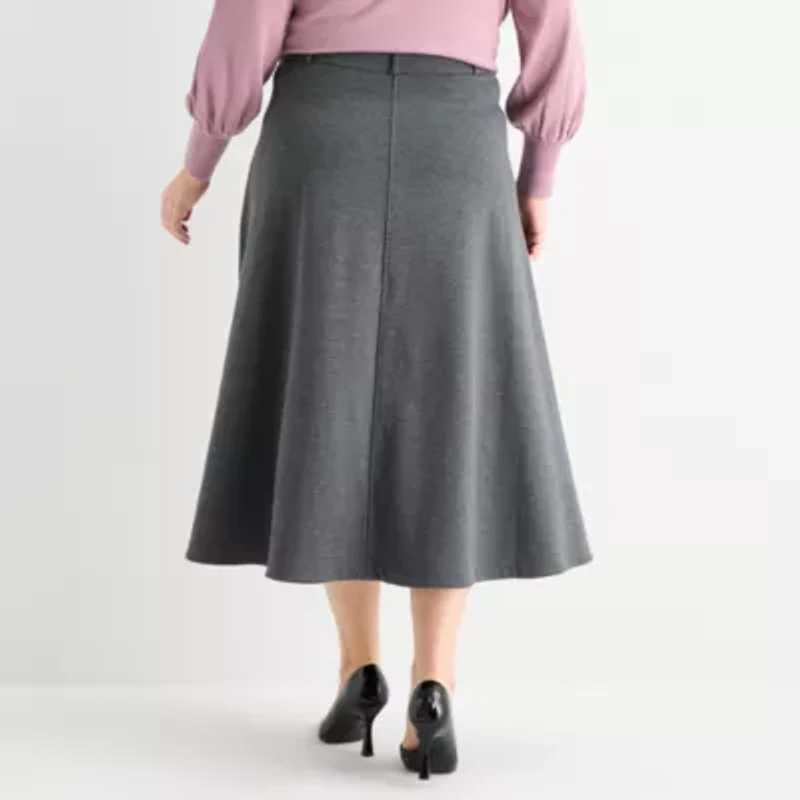 Liz Claiborne Womens Plus Mid Rise Midi A-Line Skirt