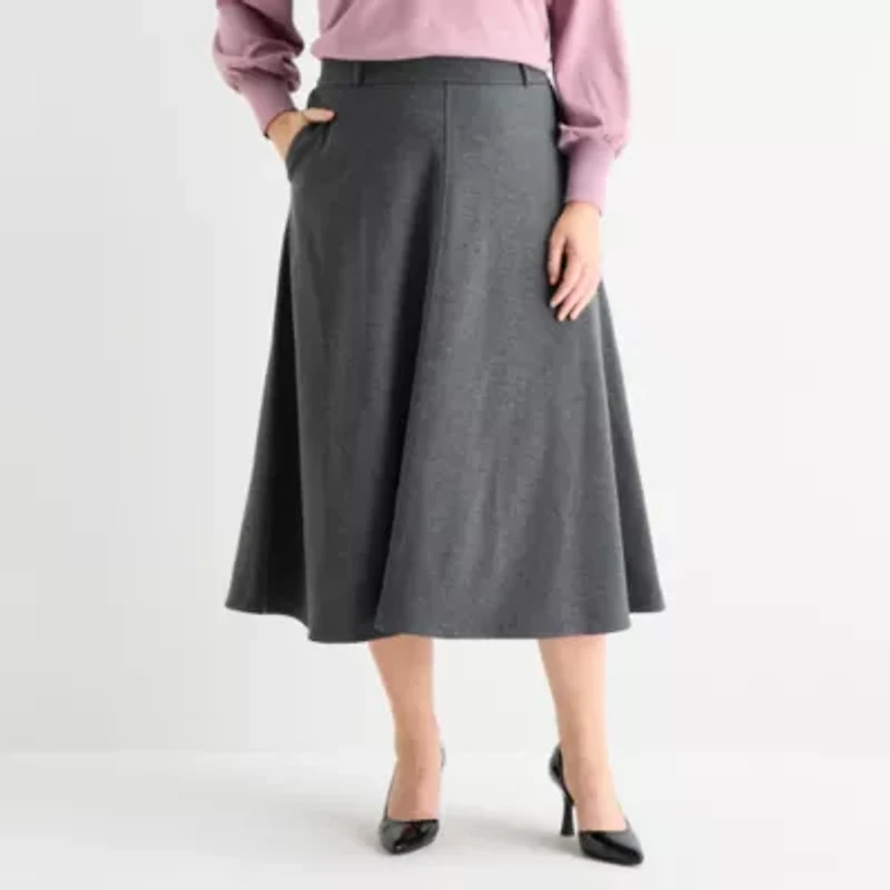 Liz Claiborne Womens Plus Mid Rise Midi A-Line Skirt