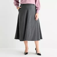 Liz Claiborne Womens Plus Mid Rise Midi A-Line Skirt