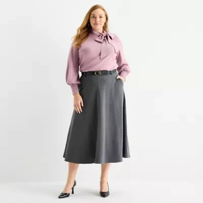 Liz Claiborne Womens Plus Mid Rise Midi A-Line Skirt