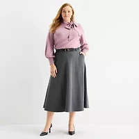 Liz Claiborne Womens Plus Mid Rise Midi A-Line Skirt