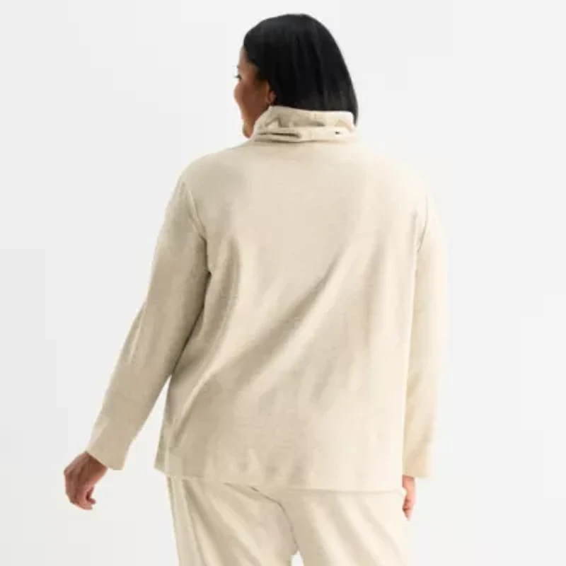 Liz Claiborne Plus Womens Cowl Neck Long Sleeve Tunic Top