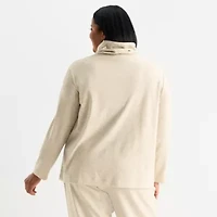 Liz Claiborne Plus Womens Cowl Neck Long Sleeve Tunic Top