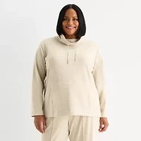 Liz Claiborne Plus Womens Cowl Neck Long Sleeve Tunic Top