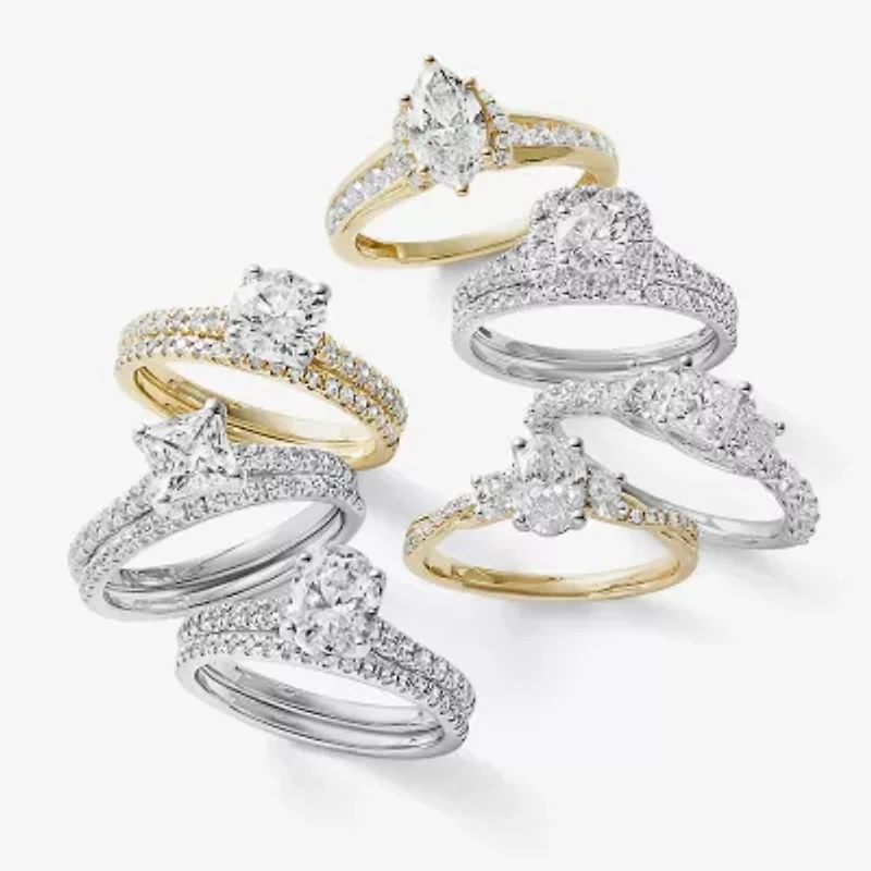 Love Lives Forever Womens 1 1/2 CT. T.W. White Diamond 10K Gold Round Side Stone 3-Stone Engagement Ring
