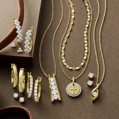 Yes, Please! Womens Lab Created White Sapphire 14K Gold Over Silver 2 Pair Jewelry Set