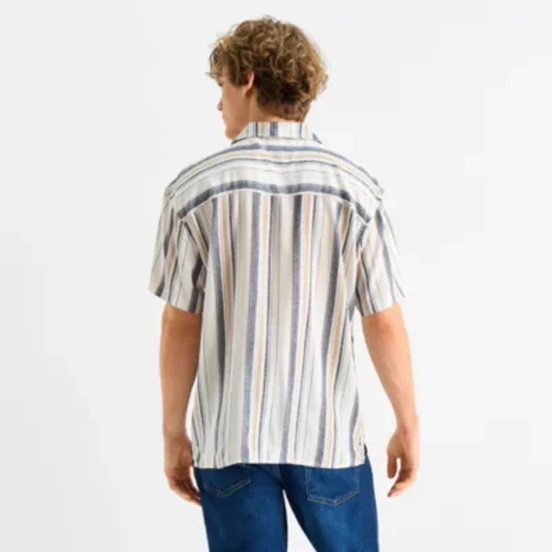Arizona Mens V Neck Short Sleeve Relaxed Fit Button-Down Shirt