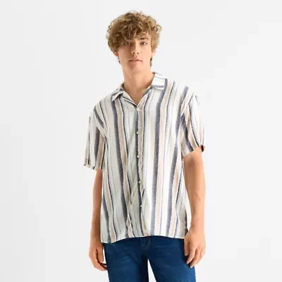 Arizona Mens V Neck Short Sleeve Relaxed Fit Button-Down Shirt