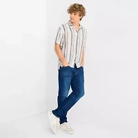 Arizona Mens V Neck Short Sleeve Relaxed Fit Button-Down Shirt