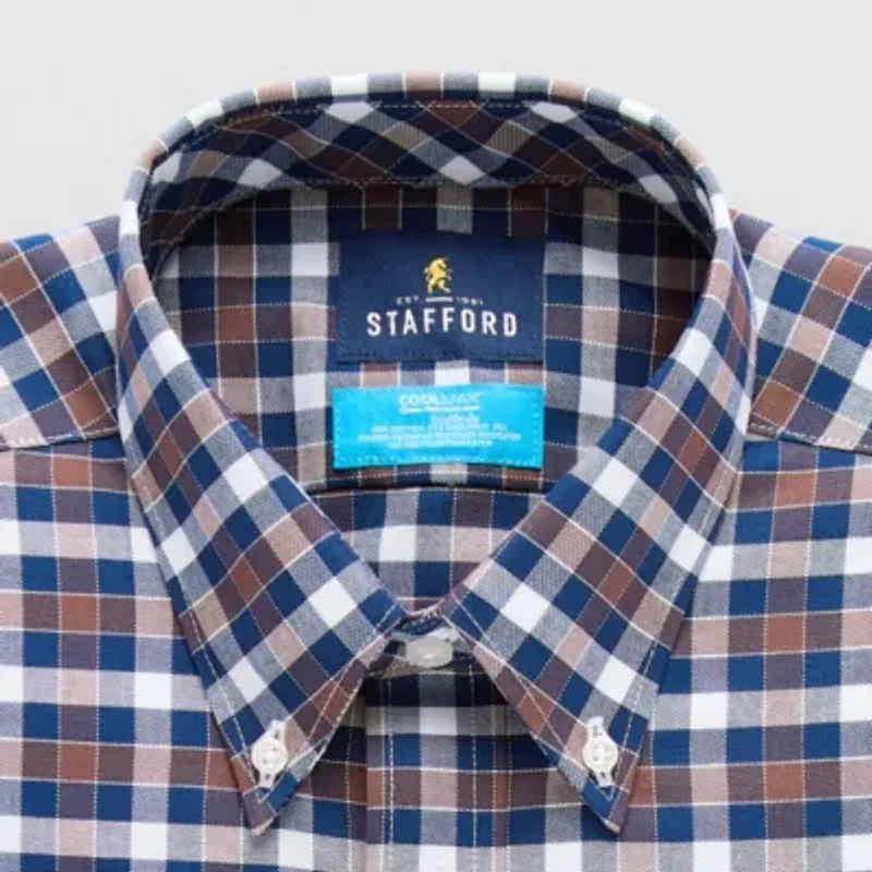 Stafford Slim Coolmax All Season Ecomade Oxford Mens Fit Stretch Fabric Wrinkle Free Long Sleeve Dress Shirt