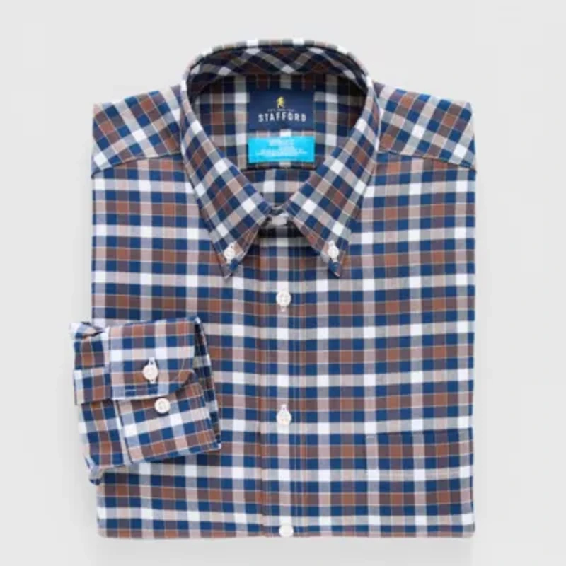 Stafford Slim Coolmax All Season Oxford Mens Fit Stretch Fabric Wrinkle Free Long Sleeve Dress Shirt