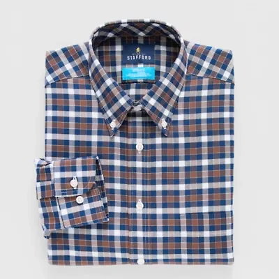 Stafford Slim Coolmax All Season Oxford Mens Fit Stretch Fabric Wrinkle Free Long Sleeve Dress Shirt
