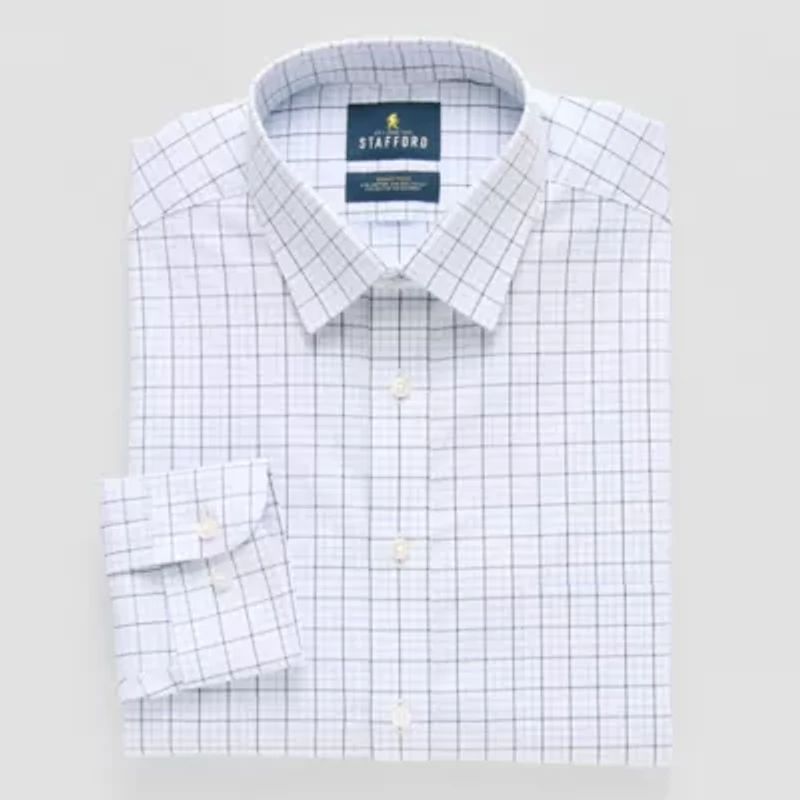Stafford Slim Smart Tech Mens Fit Stretch Fabric Wrinkle Free Long Sleeve Dress Shirt