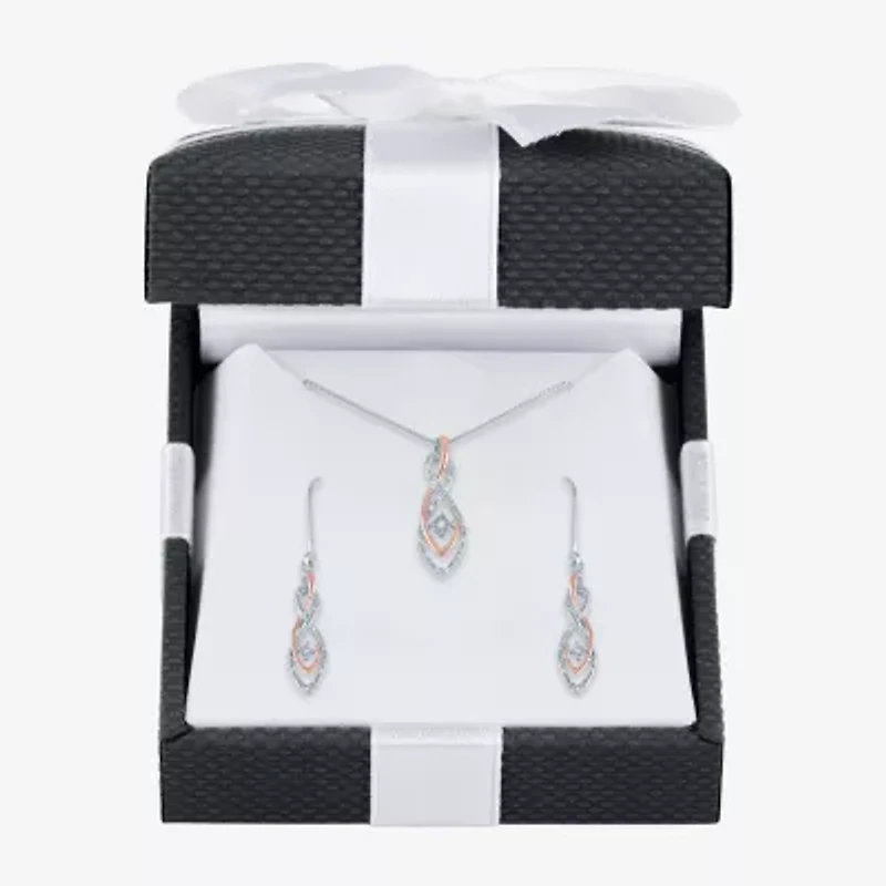 Womens 1/10 CT.T.W. Natural Diamond Sterling SIlver & 14K Rose Gold over SIlver Jewelry Set