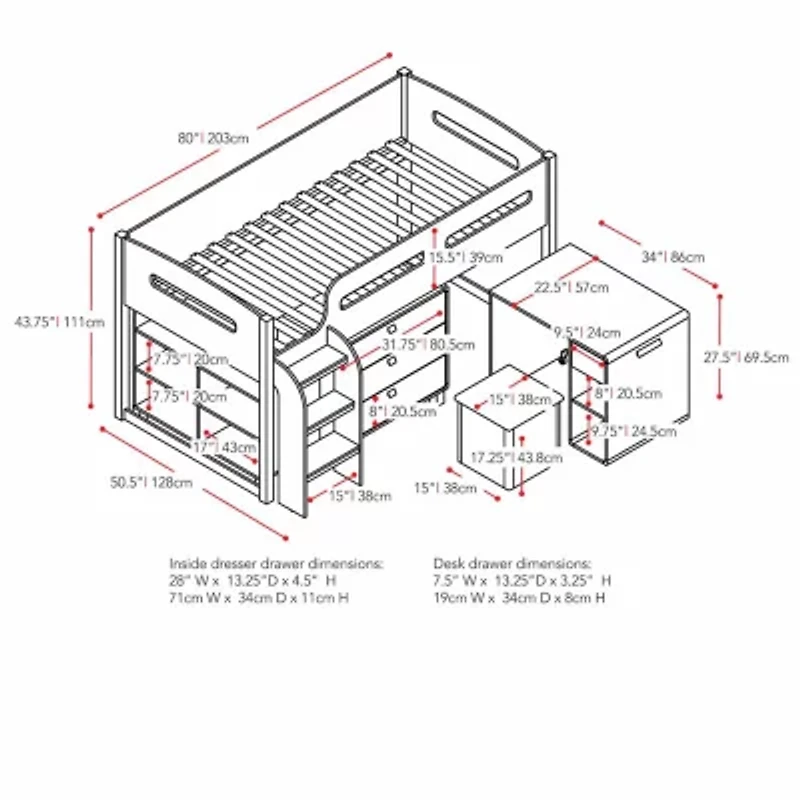 Corliving Madison 5 Pc All-In-One Loft Bed