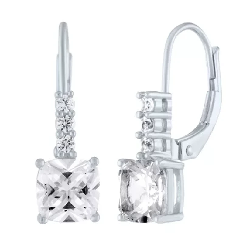 Womens Lab Created White Sapphire Sterling Silver Drop Earrings
