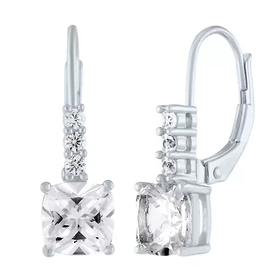 Womens Lab Created White Sapphire Sterling Silver Drop Earrings