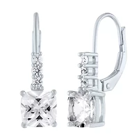 Womens Lab Created White Sapphire Sterling Silver Drop Earrings