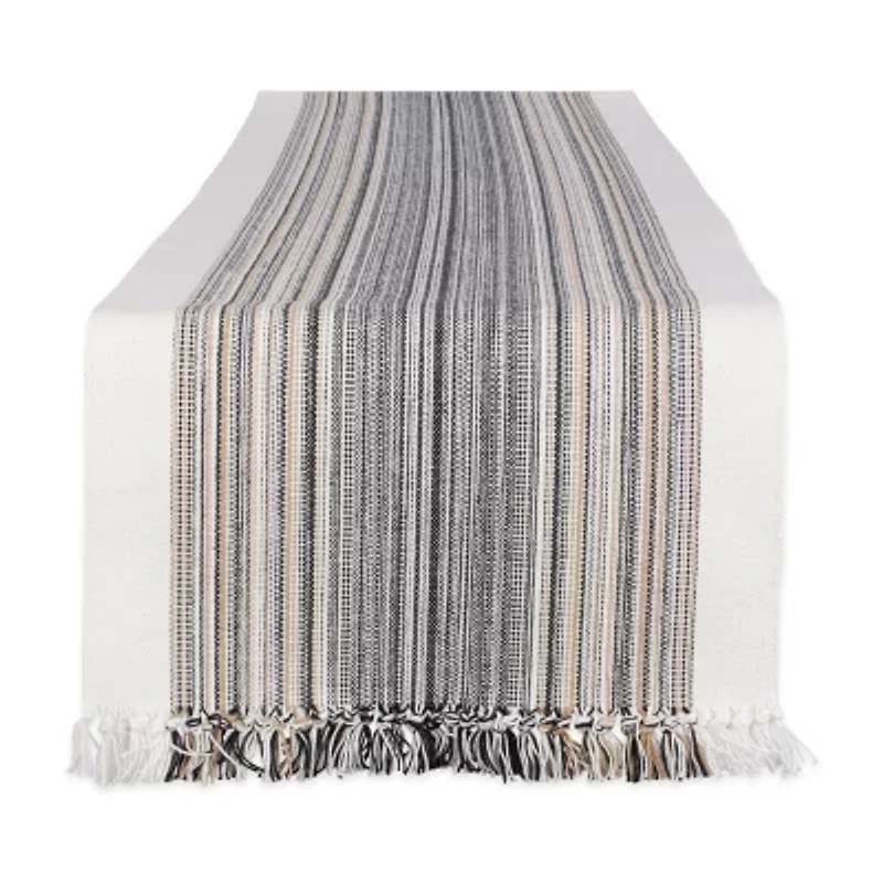 Design Imports Striped Fringe Ribbed Table Runner