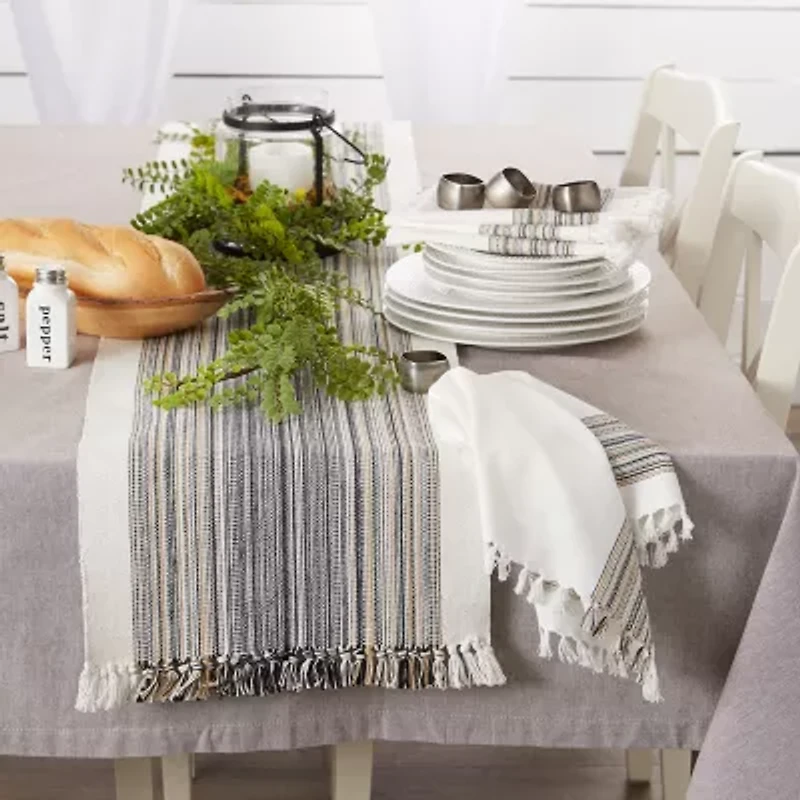 Design Imports Striped Fringe Ribbed Table Runner