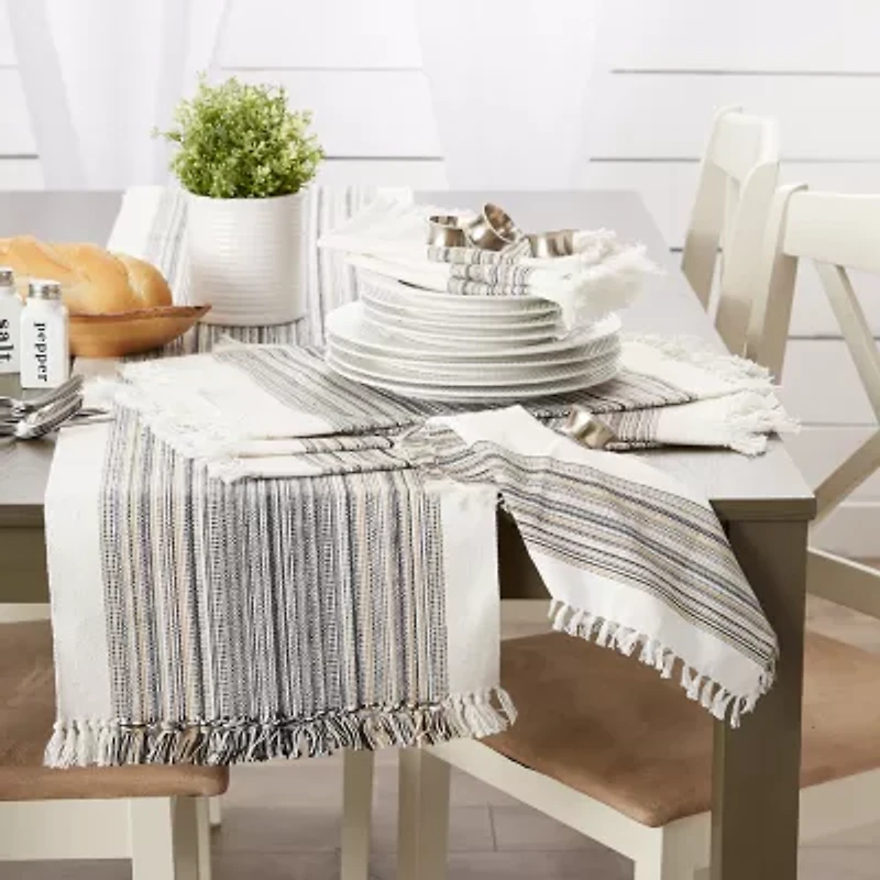 Design Imports Striped Fringe Ribbed Table Runner