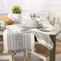 Design Imports Striped Fringe Ribbed Table Runner