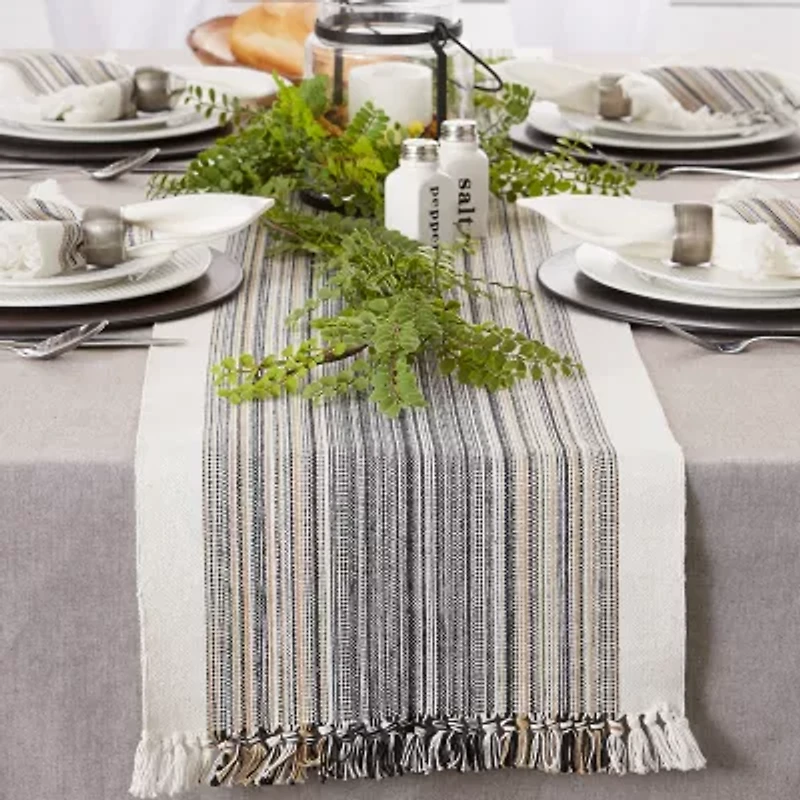 Design Imports Striped Fringe Ribbed Table Runner