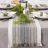 Design Imports Striped Fringe Ribbed Table Runner