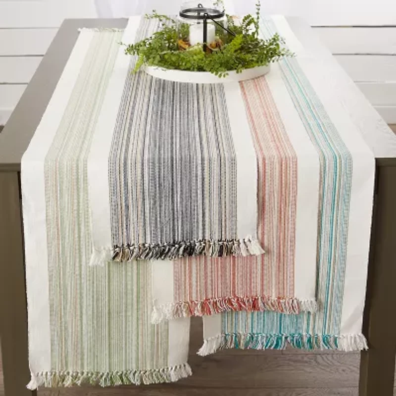 Design Imports Striped Fringe Ribbed Table Runner
