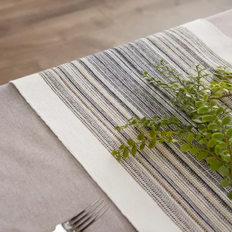 Design Imports Striped Fringe Ribbed Table Runner