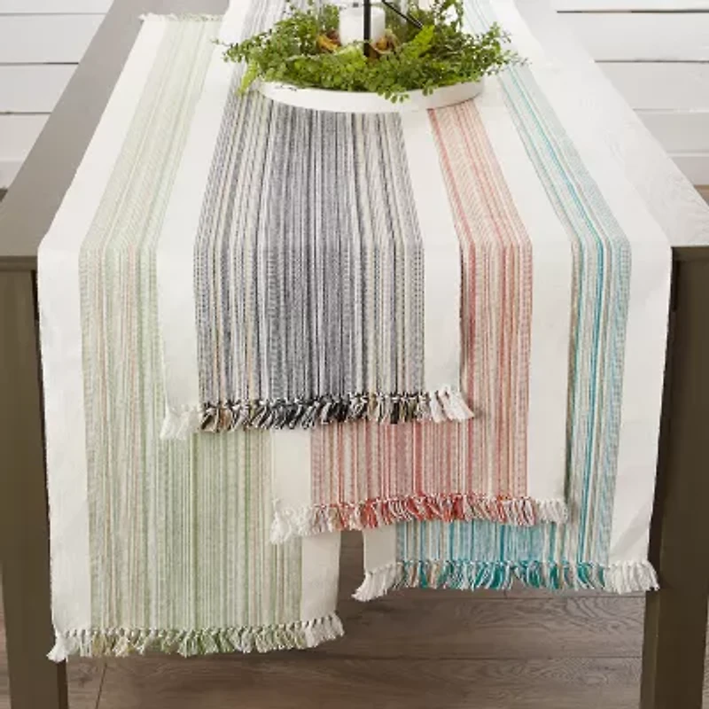 Design Imports Striped Fringe Ribbed Table Runner