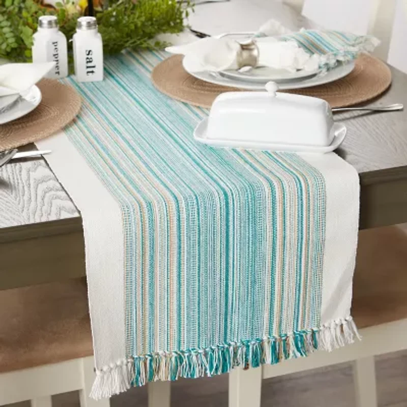 Design Imports Striped Fringe Ribbed Table Runner
