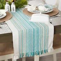 Design Imports Striped Fringe Ribbed Table Runner