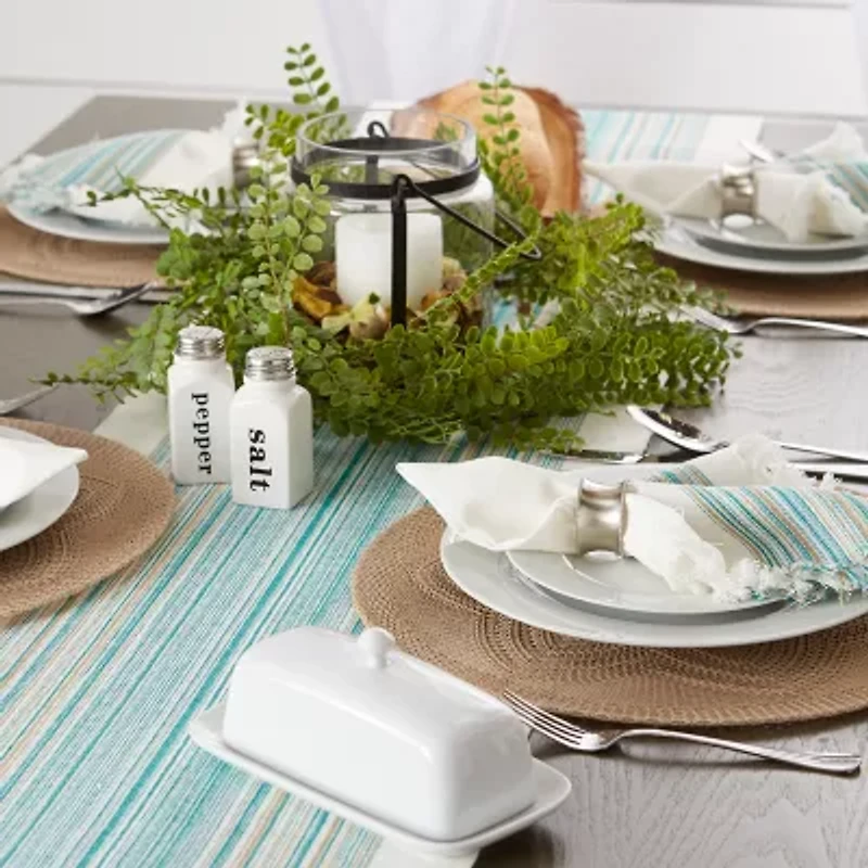 Design Imports Striped Fringe Ribbed Table Runner