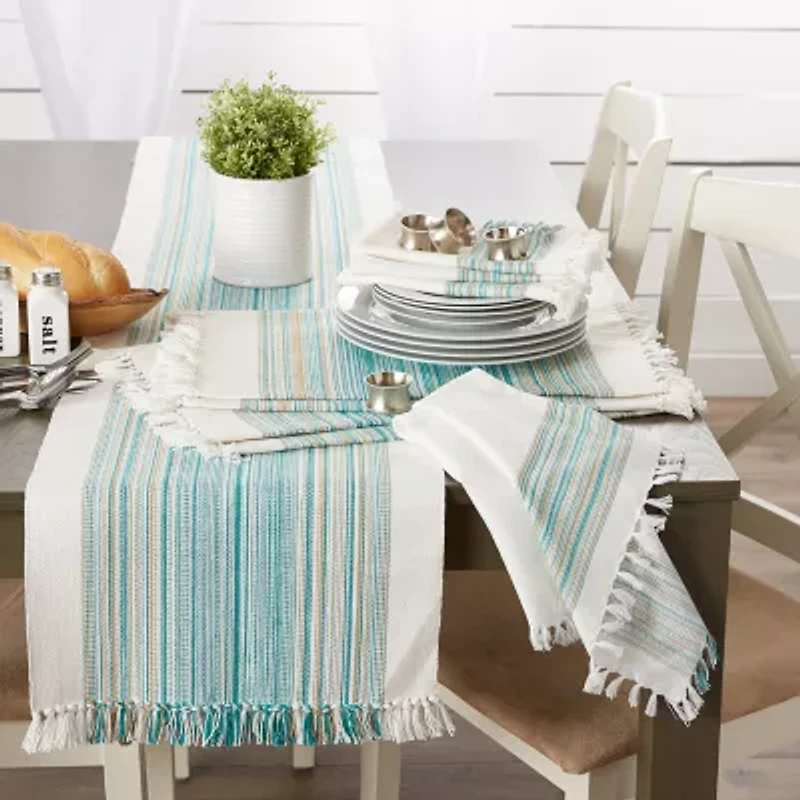 Design Imports Striped Fringe Ribbed Table Runner