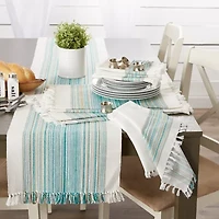 Design Imports Striped Fringe Ribbed Table Runner