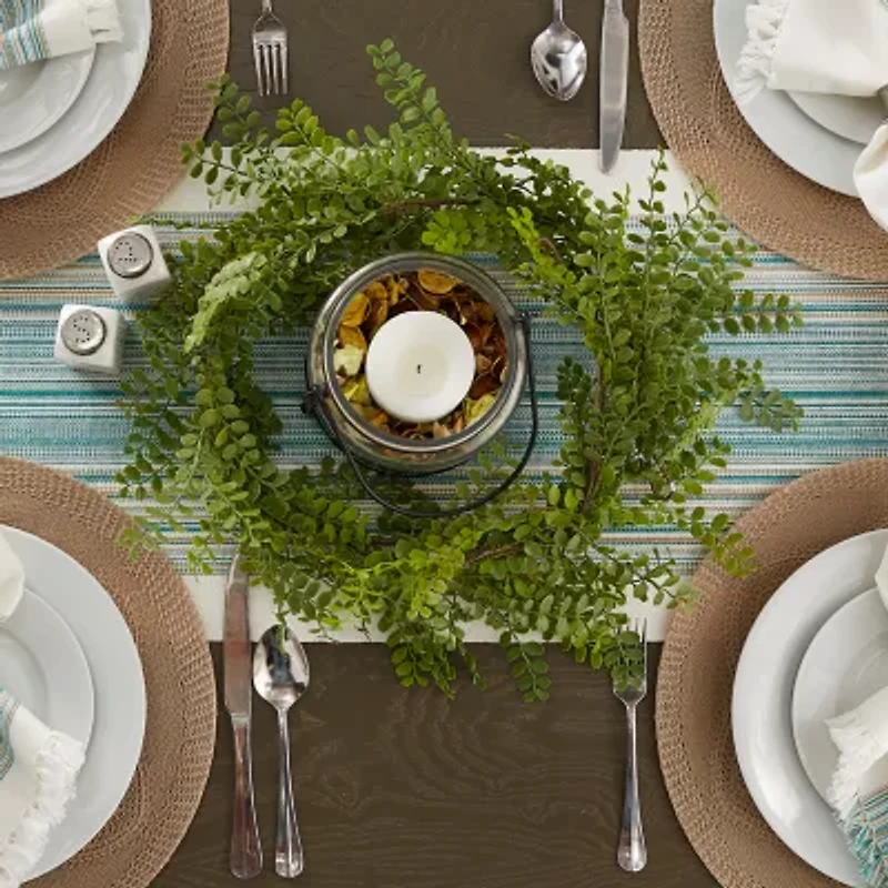 Design Imports Striped Fringe Ribbed Table Runner