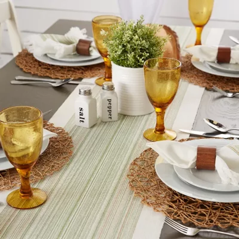 Design Imports Striped Fringe Ribbed Table Runner