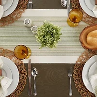 Design Imports Striped Fringe Ribbed Table Runner