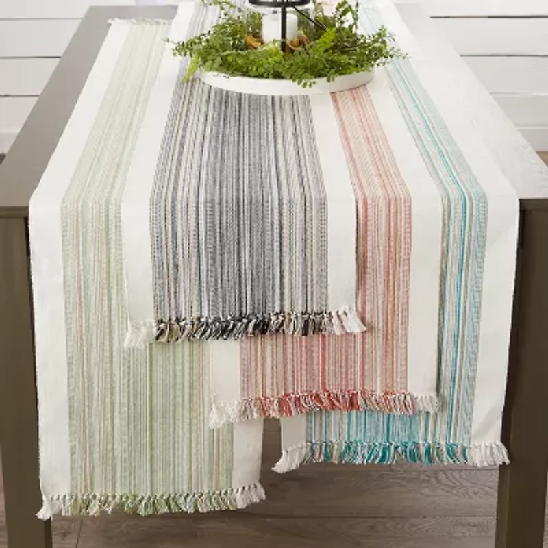 Design Imports Striped Fringe Ribbed Table Runner