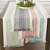 Design Imports Striped Fringe Ribbed Table Runner
