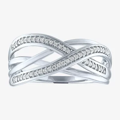 Yes, Please! Womens 1/10 CT. T.W. Natural Diamond Sterling Silver Crossover Band
