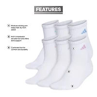 adidas Cushioned Womens 6 Pair Quarter Ankle Socks