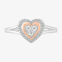 Limited Quantities! Womens 1/10 CT. T.W. Natural White Diamond 10K Rose Gold Sterling Silver Heart Halo Cocktail Ring