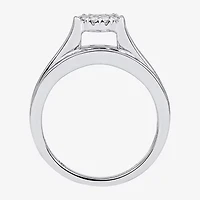 Womens 1 CT. T.W. Natural White Diamond 14K Gold Round Side Stone Halo Bridal Set