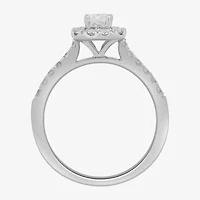 Signature By Modern Bride (H-I / Si2) Womens 1 CT. T.W. Lab Grown White Diamond 10K Gold Side Stone Halo Engagement Ring