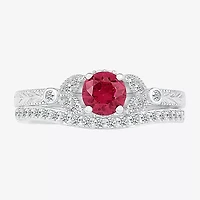 Modern Bride Gemstone Womens Lab Created Red Ruby 14K White Gold Bridal Set