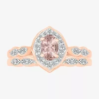 Modern Bride Gemstone Womens Genuine Pink Morganite 14K Rose Gold Oval Bridal Set