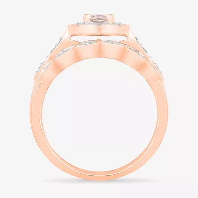 Modern Bride Gemstone Womens Genuine Pink Morganite 14K Rose Gold Oval Bridal Set